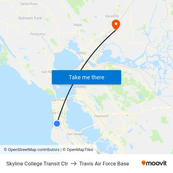 Skyline College Transit Ctr to Travis Air Force Base map