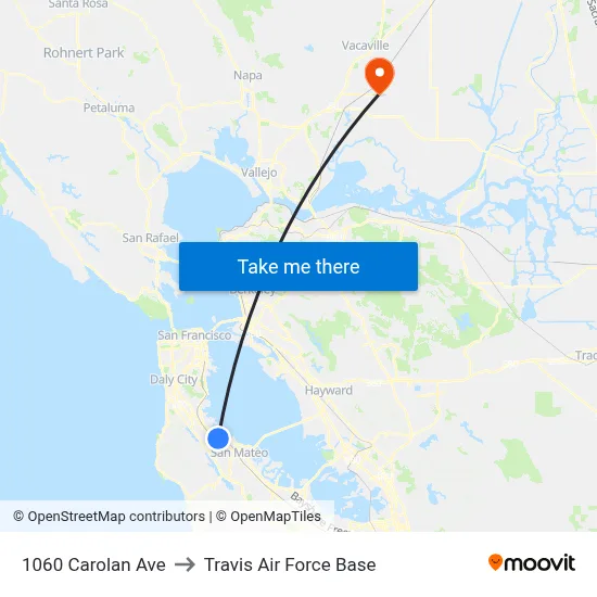1060 Carolan Ave to Travis Air Force Base map