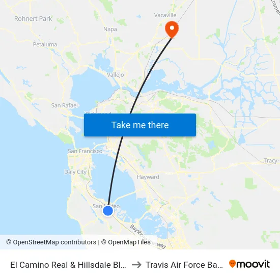 El Camino Real & Hillsdale Blvd to Travis Air Force Base map