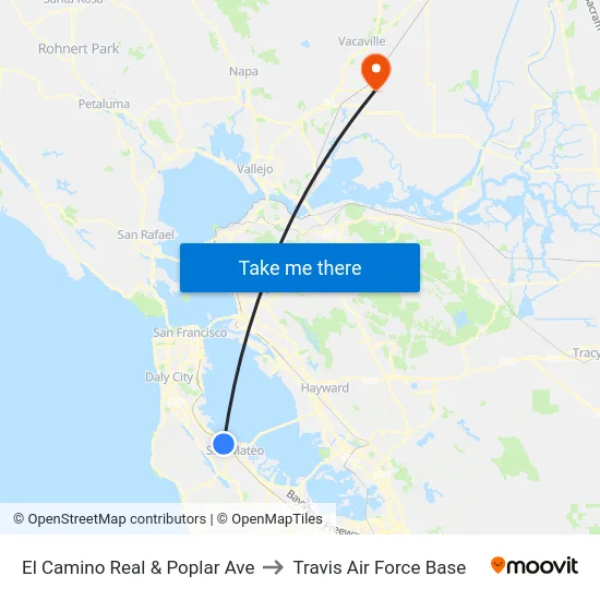 El Camino Real & Poplar Ave to Travis Air Force Base map
