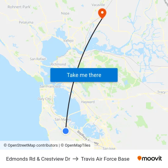 Edmonds Rd & Crestview Dr to Travis Air Force Base map