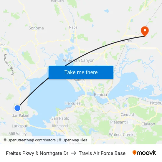 Freitas Pkwy & Northgate Dr to Travis Air Force Base map