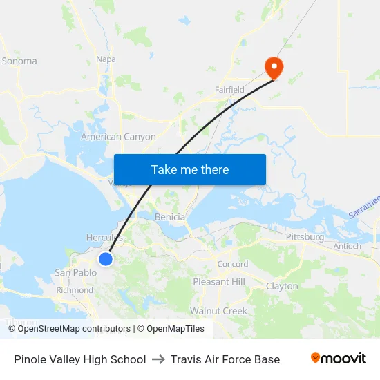 Pinole Valley High School to Travis Air Force Base map