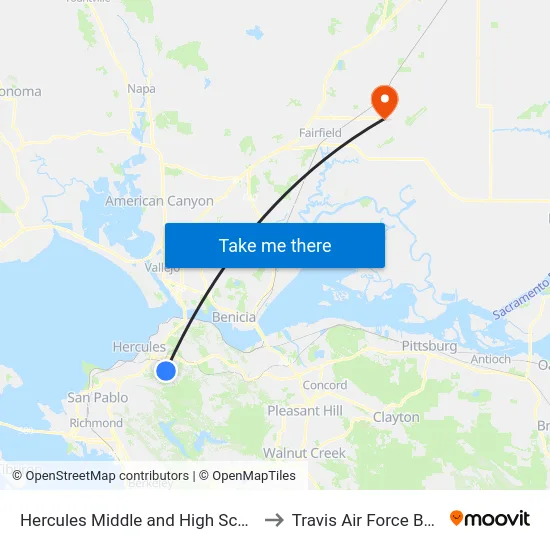 Hercules Middle and High School to Travis Air Force Base map
