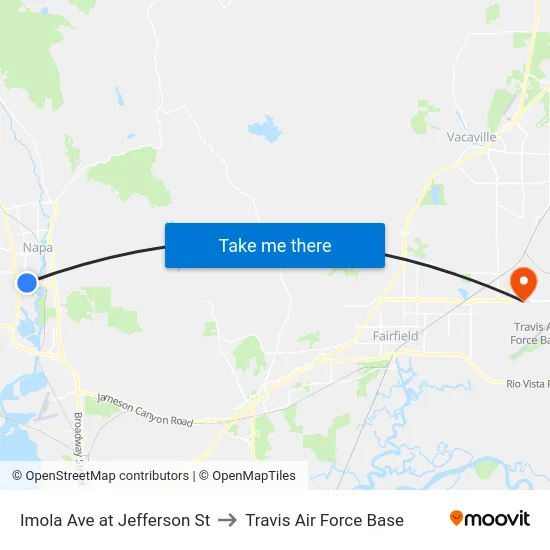 Imola Ave at Jefferson St to Travis Air Force Base map