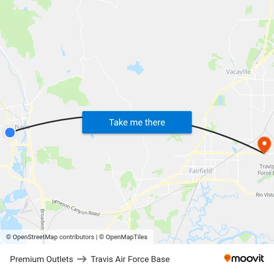 Premium Outlets to Travis Air Force Base map