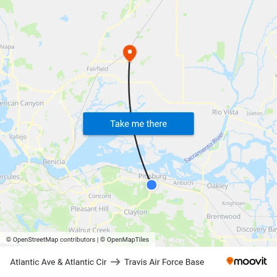 Atlantic Ave & Atlantic Cir to Travis Air Force Base map