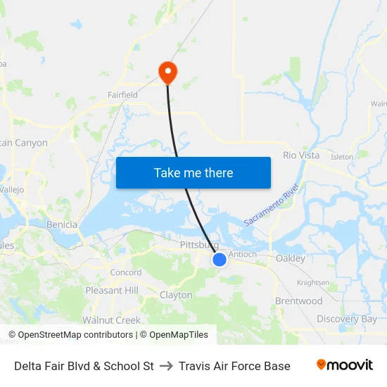 Delta Fair Blvd & School St to Travis Air Force Base map