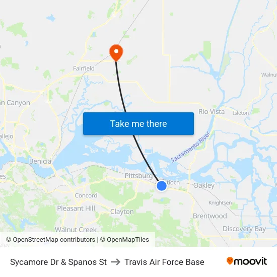 Sycamore Dr & Spanos St to Travis Air Force Base map