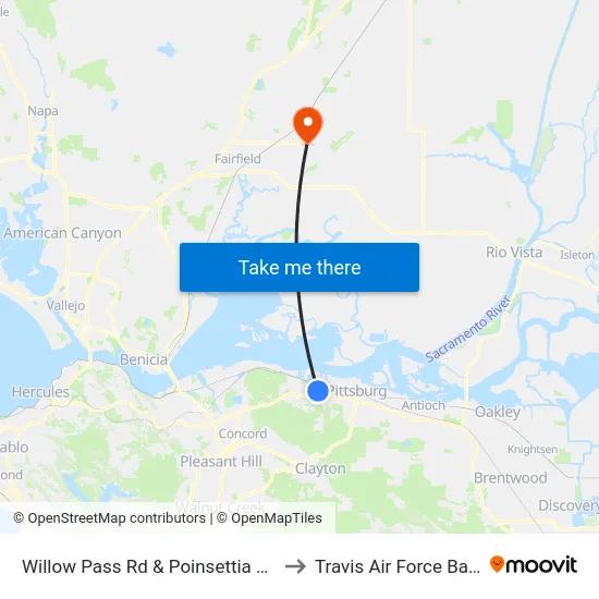Willow Pass Rd & Poinsettia Ave to Travis Air Force Base map