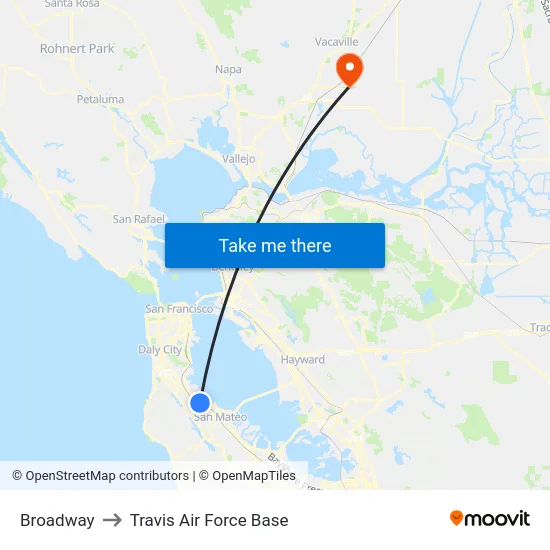 Broadway to Travis Air Force Base map