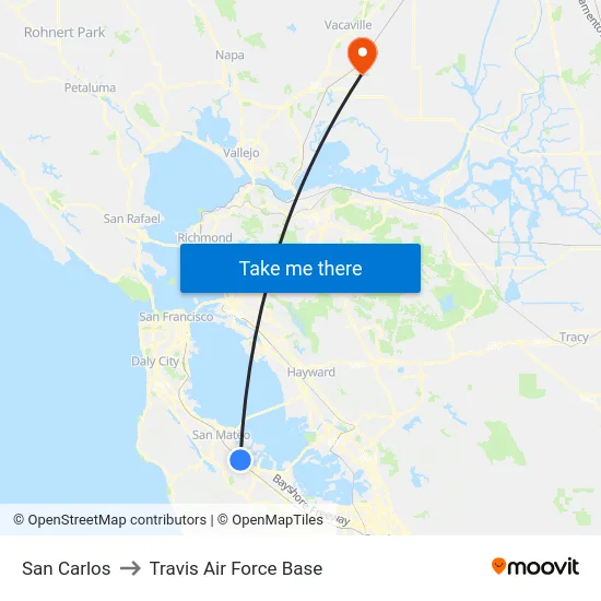 San Carlos to Travis Air Force Base map