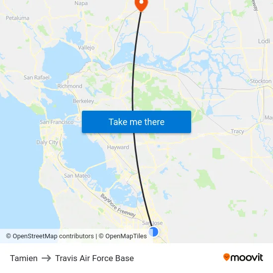 Tamien to Travis Air Force Base map