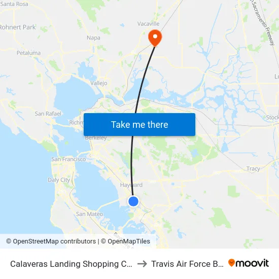 Calaveras Landing Shopping Center to Travis Air Force Base map
