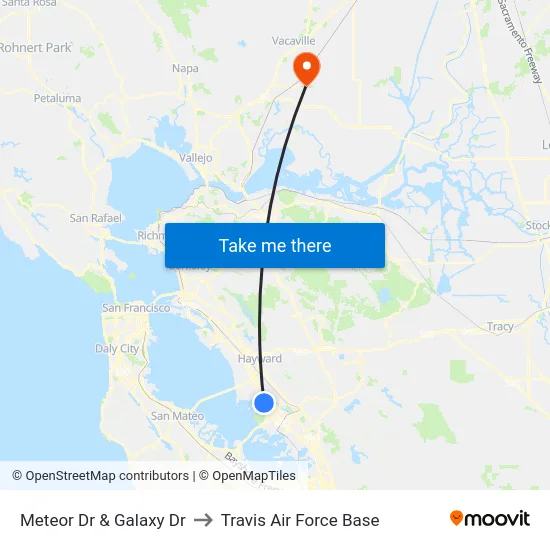 Meteor Dr & Galaxy Dr to Travis Air Force Base map
