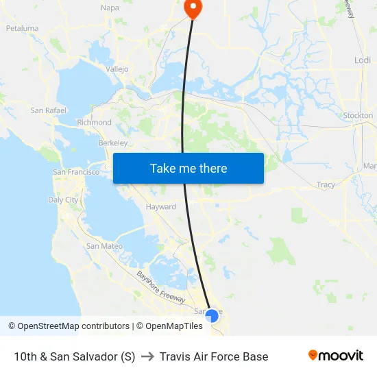 10th & San Salvador (S) to Travis Air Force Base map