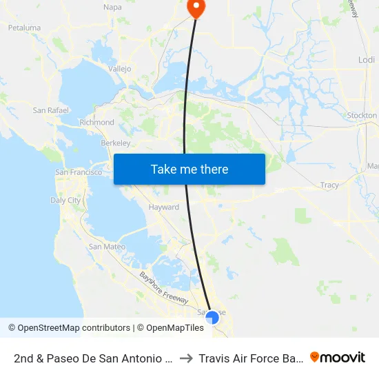 2nd & Paseo De San Antonio (S) to Travis Air Force Base map