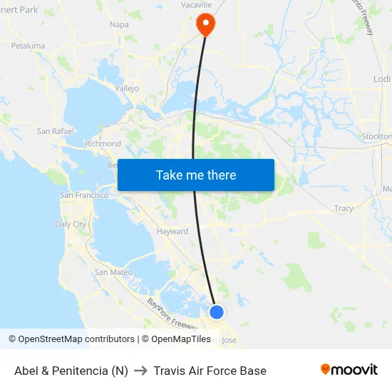 Abel & Penitencia (N) to Travis Air Force Base map