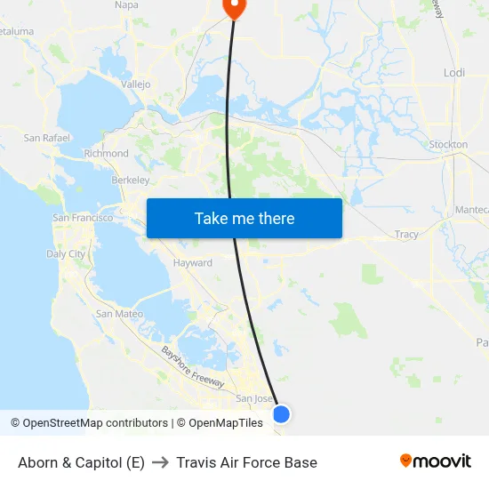 Aborn & Capitol (E) to Travis Air Force Base map