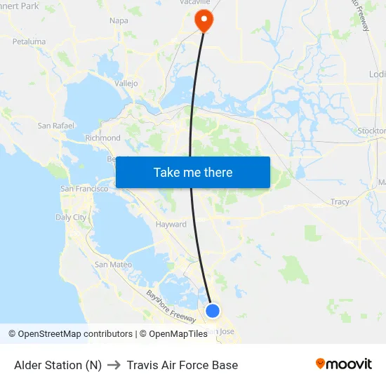 Alder Station (N) to Travis Air Force Base map