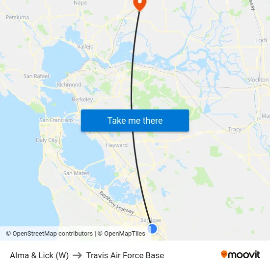 Alma & Lick (W) to Travis Air Force Base map