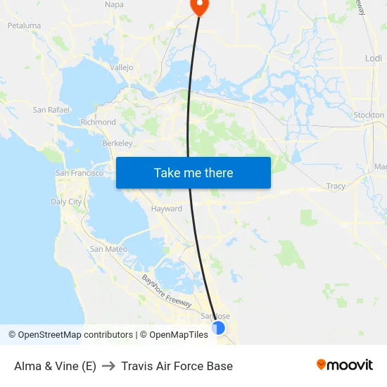 Alma & Vine (E) to Travis Air Force Base map