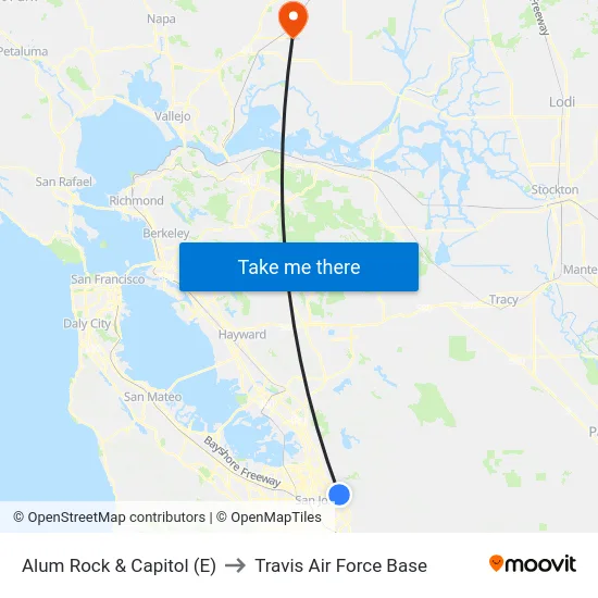 Alum Rock & Capitol (E) to Travis Air Force Base map