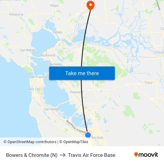 Bowers & Chromite (N) to Travis Air Force Base map