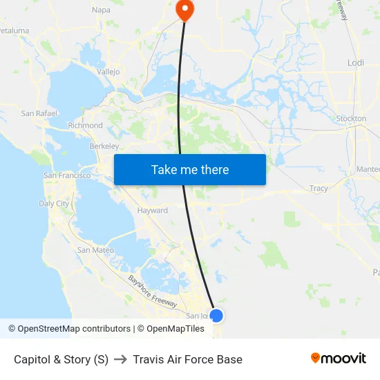 Capitol & Story (S) to Travis Air Force Base map