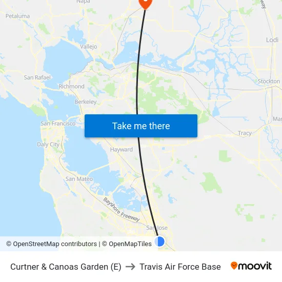 Curtner & Canoas Garden (E) to Travis Air Force Base map