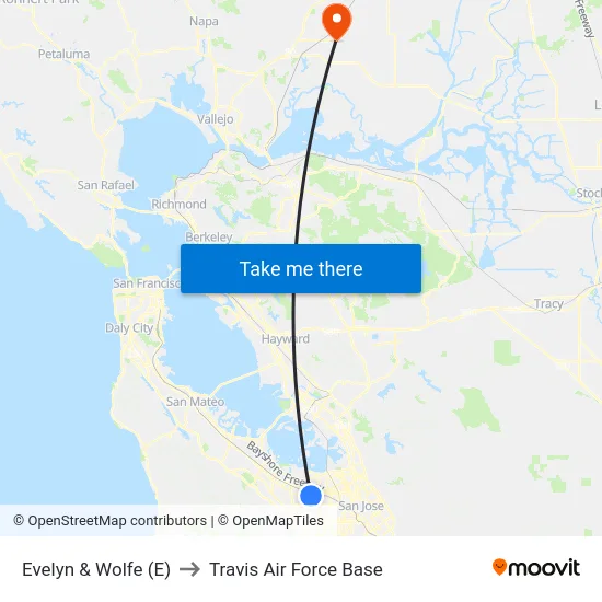 Evelyn & Wolfe (E) to Travis Air Force Base map