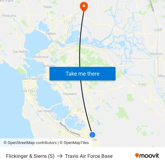 Flickinger & Sierra (S) to Travis Air Force Base map