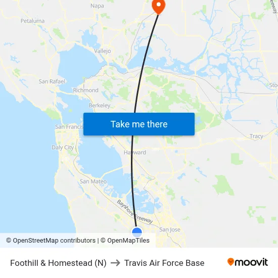 Foothill & Homestead (N) to Travis Air Force Base map