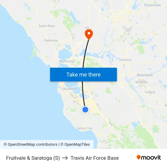 Fruitvale & Saratoga (S) to Travis Air Force Base map