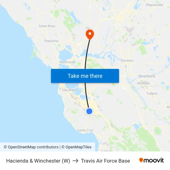 Hacienda & Winchester (W) to Travis Air Force Base map
