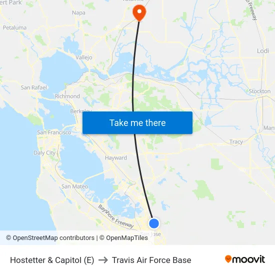 Hostetter & Capitol (E) to Travis Air Force Base map
