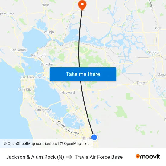 Jackson & Alum Rock (N) to Travis Air Force Base map
