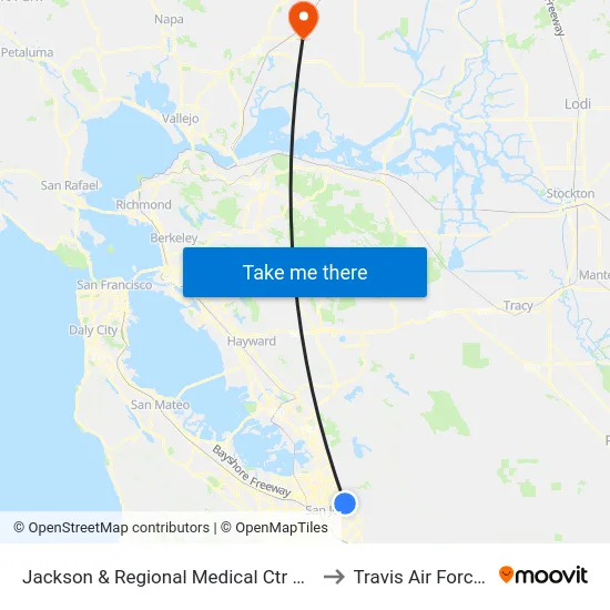 Jackson & Regional Medical Ctr San Jose (S) to Travis Air Force Base map