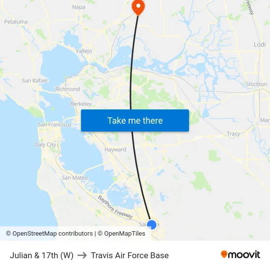 Julian & 17th (W) to Travis Air Force Base map