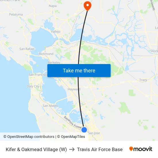 Kifer & Oakmead Village (W) to Travis Air Force Base map