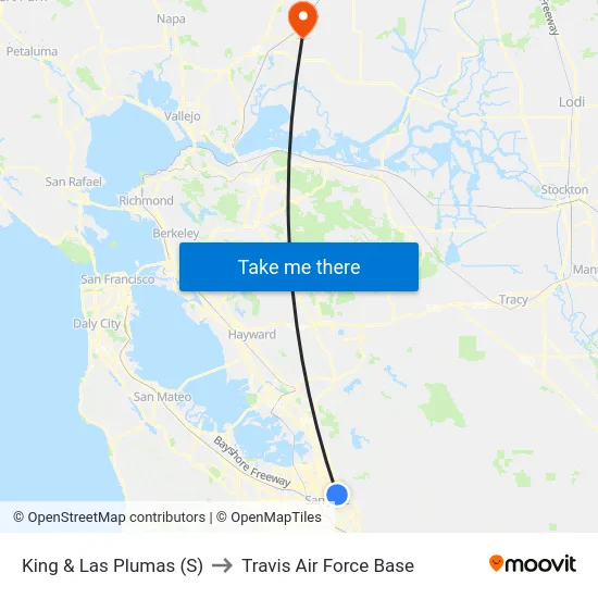 King & Las Plumas (S) to Travis Air Force Base map