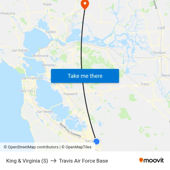 King & Virginia (S) to Travis Air Force Base map