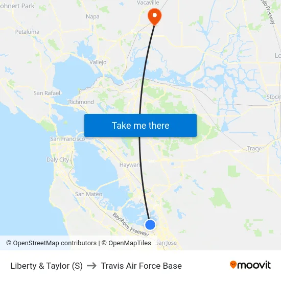 Liberty & Taylor (S) to Travis Air Force Base map