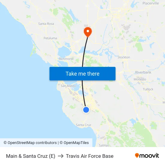 Main & Santa Cruz (E) to Travis Air Force Base map