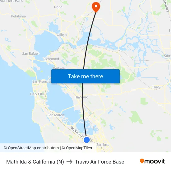 Mathilda & California (N) to Travis Air Force Base map