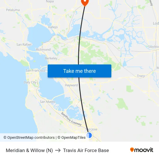 Meridian & Willow (N) to Travis Air Force Base map
