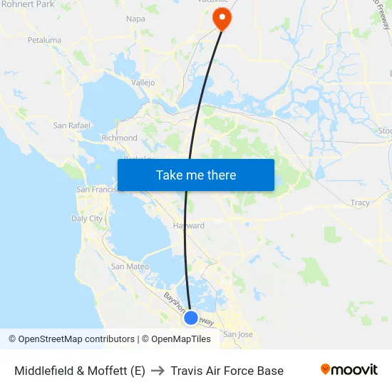 Middlefield & Moffett (E) to Travis Air Force Base map