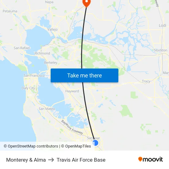Monterey & Alma to Travis Air Force Base map