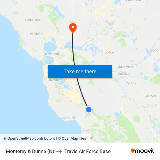 Monterey & Dunne (N) to Travis Air Force Base map