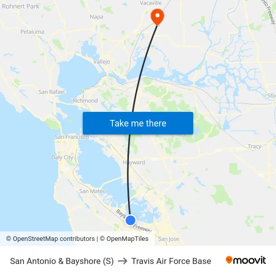 San Antonio & Bayshore (S) to Travis Air Force Base map